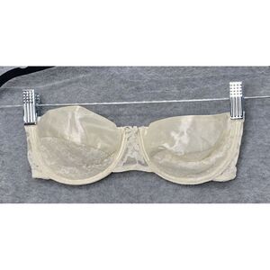 Vintage Vassarette size 34B Strapless Satin‎ & Lace Ivory Underwire Bra